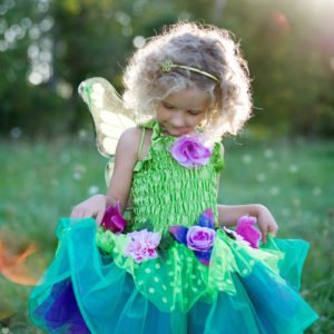 Robe de fée fleurie verte et ailes 3 à 6 ans – 3-4