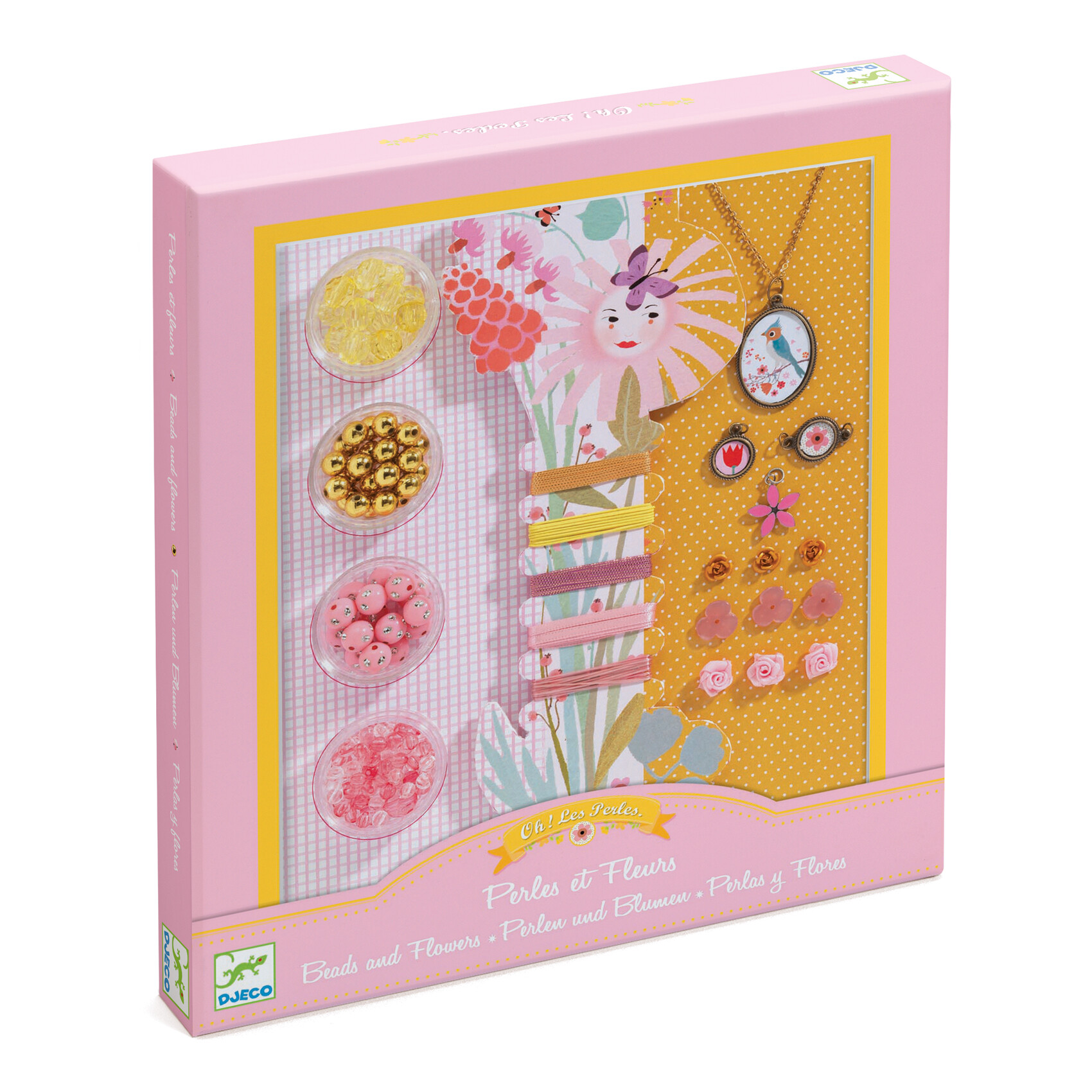 Avec ce coffret de perles, créez de jolis bijoux colorés sur le thème des fleurs en combinant les perles et rubans avec les petits accessoires de son choi