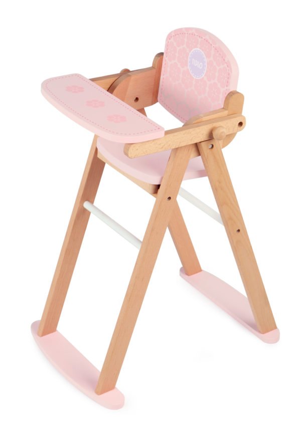 Chaise haute pour poupée en bois