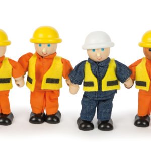 4 Figurines Ouvriers de chantier en bois