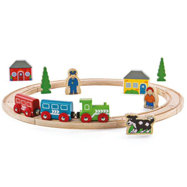 Mon premier circuit de train en bois est un circuit de train complet composé de 19 pièces (rails, locomotive et wagon, décor ...) très solides pour les enfants dès l'âge de 3 ans.
