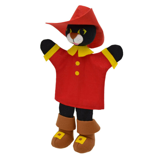 Laissez vous séduire par la marionnette à main Chat botté avec son grand chapeau rouge et ses magnifiques bottes !