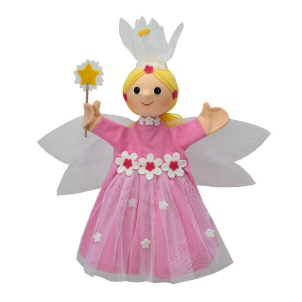Laissez vous séduire par la marionnette à main Fée rose dans sa belle robe rose et ses grandes ailes !