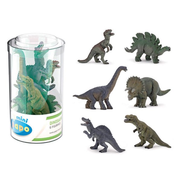 Ce coffret de mini figurines sur le thème des dinosaures comprend 6 dinosaures miniatures pour pouvoir s'inventer des histoires préhistoriques.