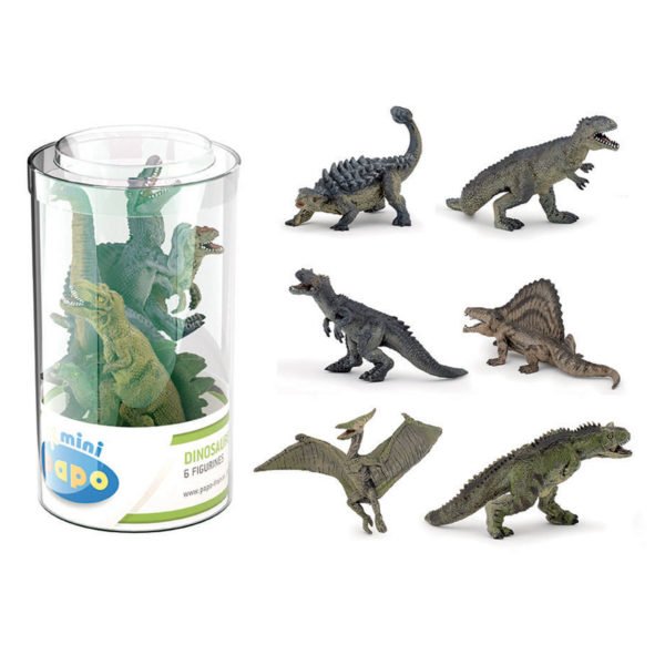 Ce coffret 2 de mini figurines sur le thème des dinosaures comprend 6 dinosaures miniatures pour pouvoir s'inventer des histoires préhistoriques.