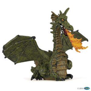 Figurine Dragon ailé vert avec flamme