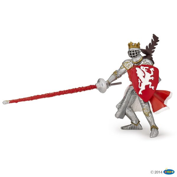 La figurine Roi au dragon rouge avec lance vous entraîne au temps des châteaux forts et des chevaliers.