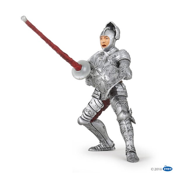 La figurine Chevalier en armure avec lance vous entraîne au temps des châteaux forts et des chevaliers