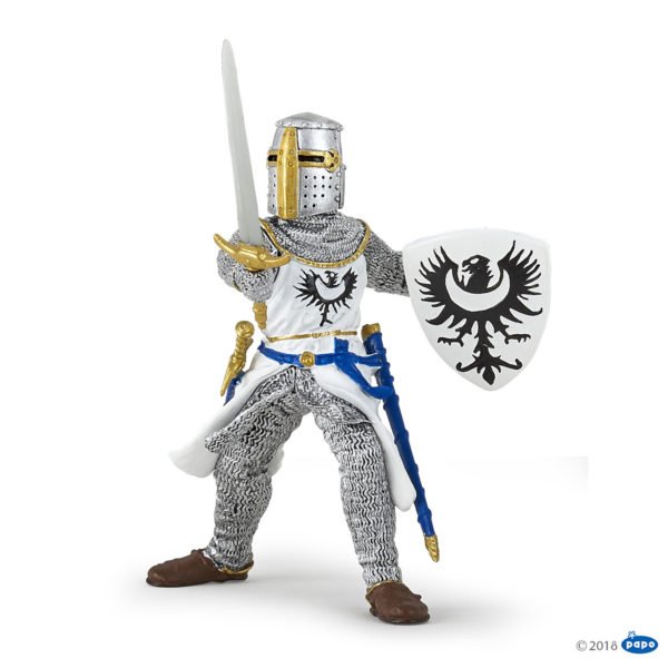 La figurine Chevalier blanc à l'épée vous entraîne au temps des châteaux forts et des chevaliers.