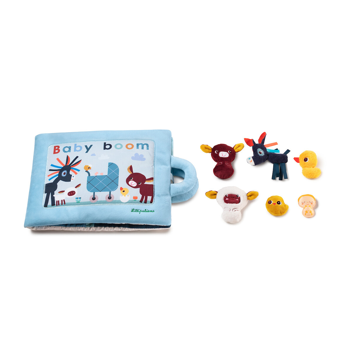 Par un système de pièces de tissu à soulever, on découvre le bébé dans le ventre de sa maman ou dans un œuf que couve la maman pour le canard ou la poule par exemple.