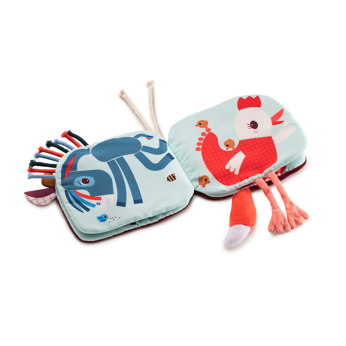 Qui se cache derrière Rosalie ? A chacune des pages, on découvre un personnage différent avec de magnifiques illustrations pleines de couleurs, des textures variées pour éveiller les sens de bébés et même des activités rigolotes : à qui appartiennent les pattes qui dépassent, et cette queue ?...