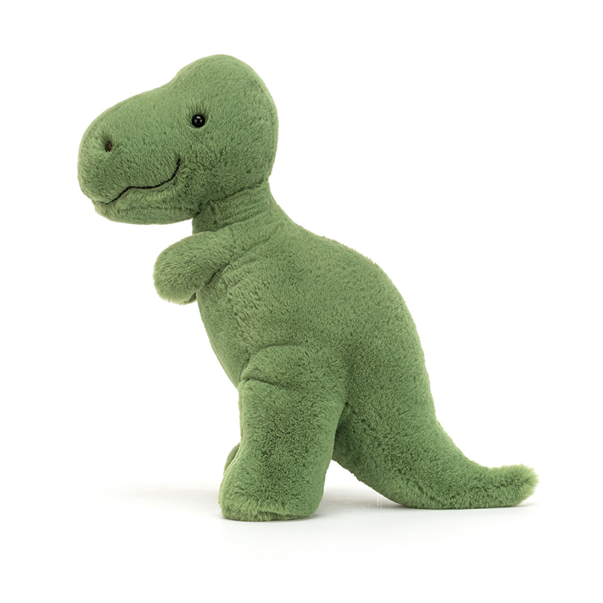 Peluche dinosaure Trex Fossily Ce gentil tyrannosaure va vite devenir le doudou dont on se sépare plus. Il pourra facilement prendre place dans un coin du lit ou du berceau et aussi se glisser dans la poussette pour partir en promenade. Les fans de dinosaures de tout âge pourront se laisser charmer ce T-rex tout à fait inoffensif ! Une très bonne idée pour un cadeau de naissance.