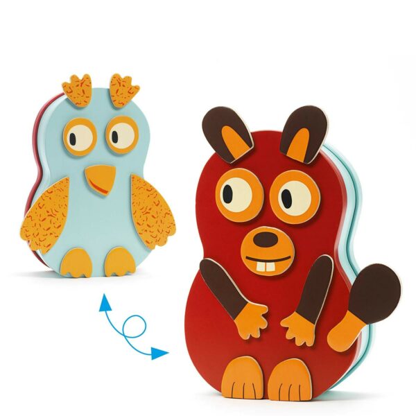 2 côté du jeu magnétique InZeBox Animo avec une chouette et un autre animal