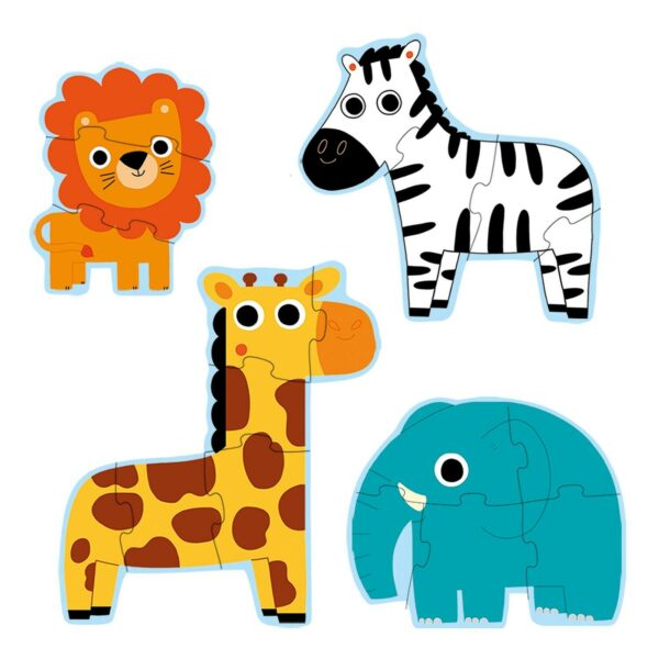puzzles évolutifs Jungle lion 3 pièces zèbre 4 pièces éléphant 5 pièces girafe 6 pièces