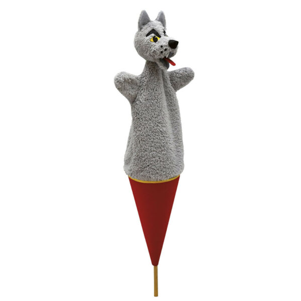 Marottes marotte Loup gris sur un conne rouge avec un bâton