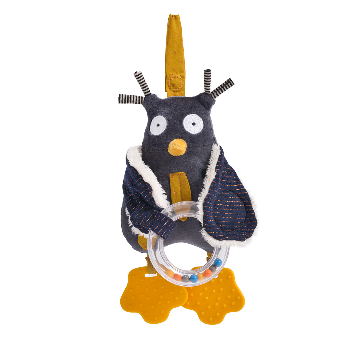Grâce aux différentes textures et jeux amusants qu'il contient, le peluche d'activités hibou va devenir un véritable copain pour les filles et les garçons : miroir, anneau de dentition, bracelet à perles, sons rigolos. Tout est là pour de bons moments de jeu et de découverte en perspective !