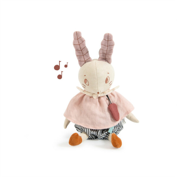 Ce lapin musical est une peluche musicale destinée aux très jeunes enfants.