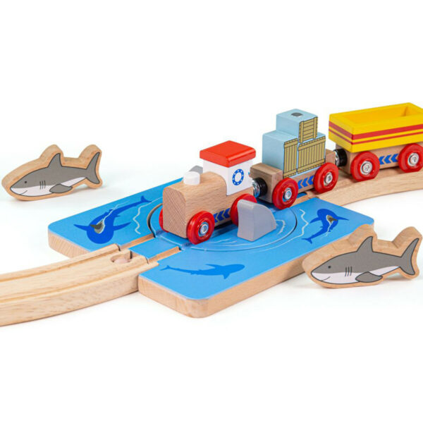 Le jeu consiste à arrêter le train lorsque les requins sont là et faire tourner les rails sur une plate-forme pour autoriser le passage du train lorsque les requins sont partis.