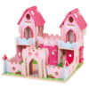 Ce magnifique château de princesse en bois de couleur rose est le décor idéal pour vire des histoires féériques où la jolie Princesse et son Prince charmant vont vivre heureux et avoir beaucoup d'enfants !