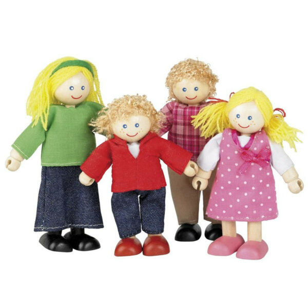 Cette famille de 4 poupées en bois articulées permet d'habiter une maison de poupée.