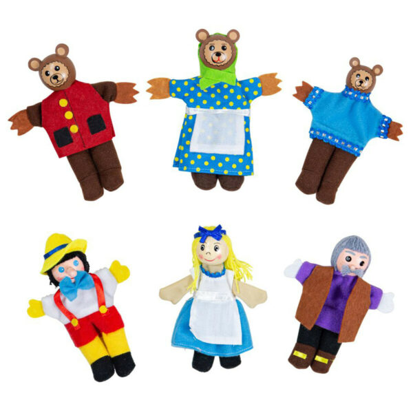 Avec ces 6 marionnettes à doigts Boucle d'or, présentez le spectacle de Boucle d'or et des 3 ours à votre enfant. 