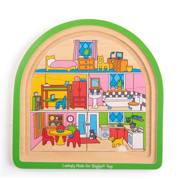 Les jeunes enfants peuvent ainsi apprendre à reconnaître les formes et les couleurs et nommer les différentes pièces et mobilier de la maison.