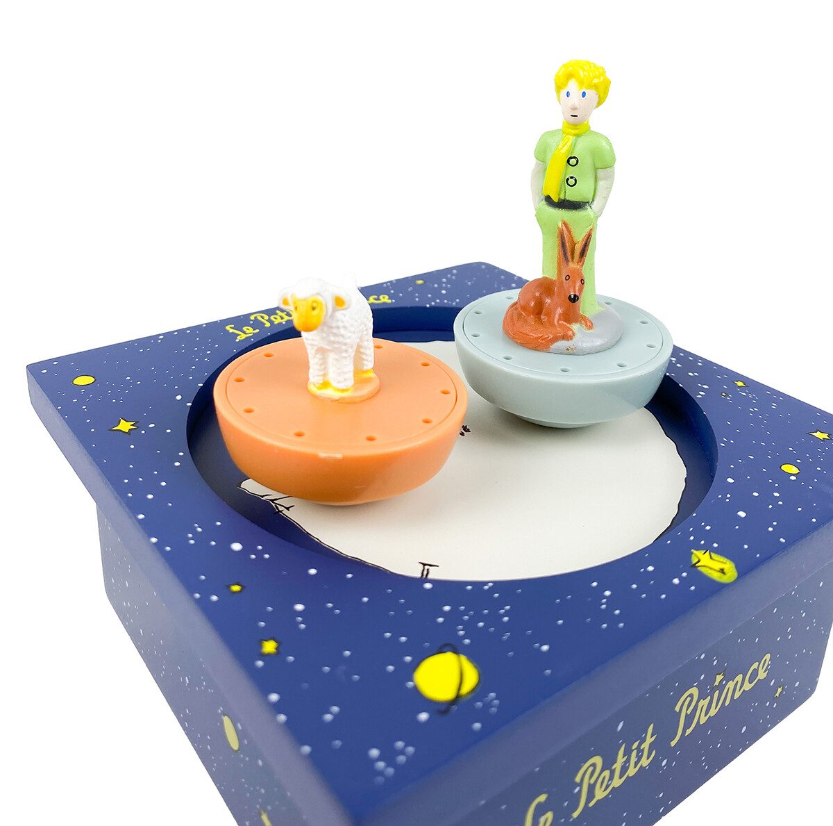 Boîte-à-musique-Dancing-Petit-Prince Les figurines aimantées dansent avec la musique en tournant en rond pour le plaisir des yeux des grands et des petits.