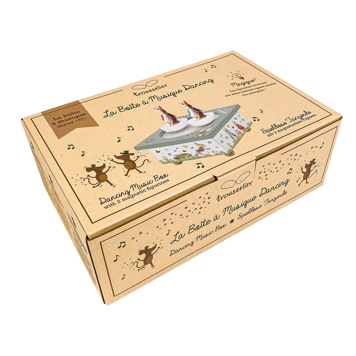 Boîte-à-musique-Dancing-Pierre-Lapin Cette boîte à musique est livrée dans une belle boîte cadeau prête à offrir !