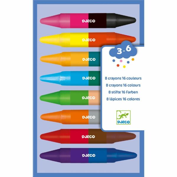8 Crayons en cire double côté pour 16 couleurs