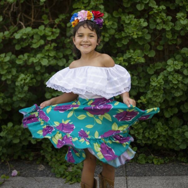 Déguisement Frida enfant 5/6 ans. Un ensemble joyeux et coloré