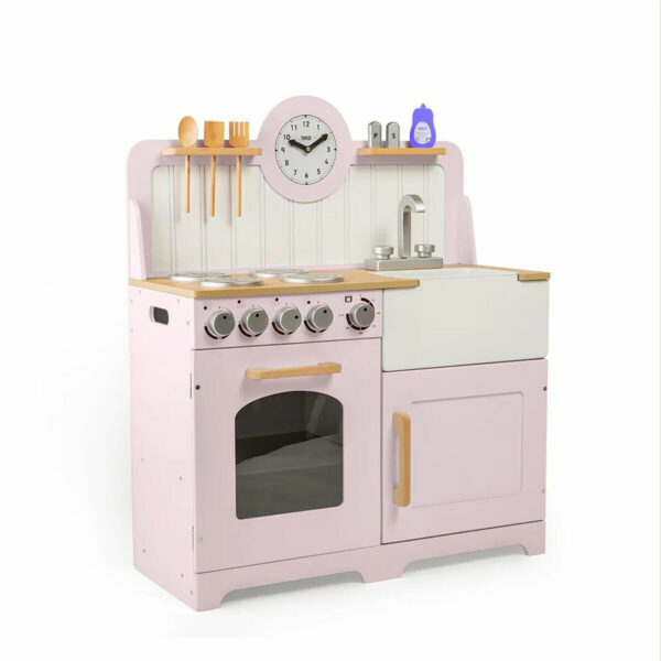 Cette superbe cuisine champêtre en bois massif pour enfant de couleur rose et blanche est un jouet qui convient dès 3 ans. Il sera parfait pour commencer à cuisiner pour toute la famille !