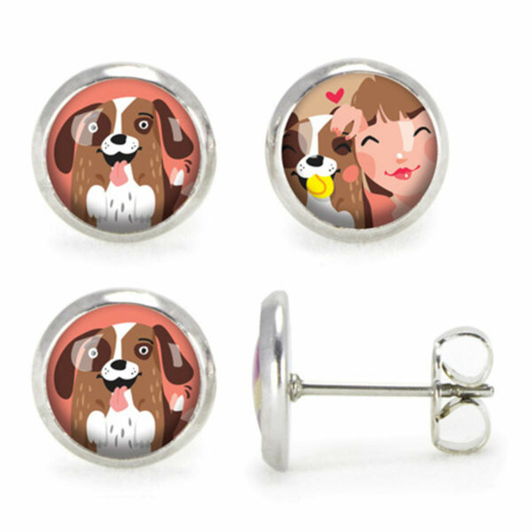 Ces jolies boucles d'oreilles enfant illustrées d'un côté d'un joli chien et de l'autre d'une petite fille et du chien vont faire le bonheur de toutes les coquettes.