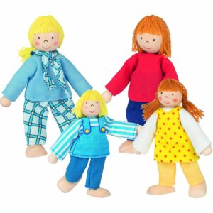Famille moderne de 4 poupées en bois