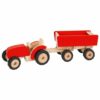 Ce très grand tracteur rouge et sa remorque en bois massif sont parfaits pour s'atteler aux travaux agricoles.