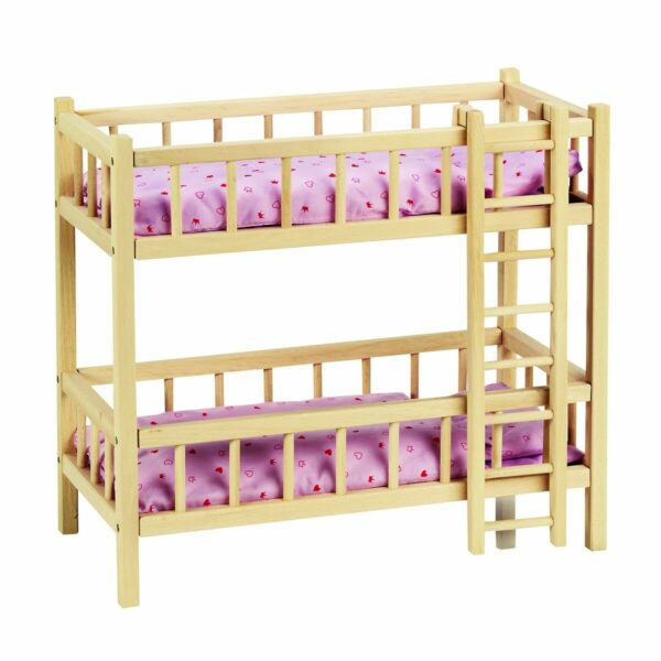Découvrez ces lits superposés en bois pour poupées jusqu'à 58 cm de long.