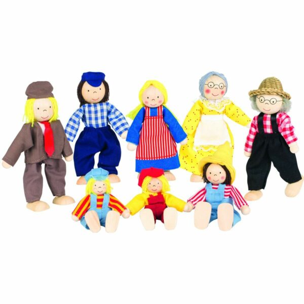 Set de 8 poupées en bois, famille de fermiers