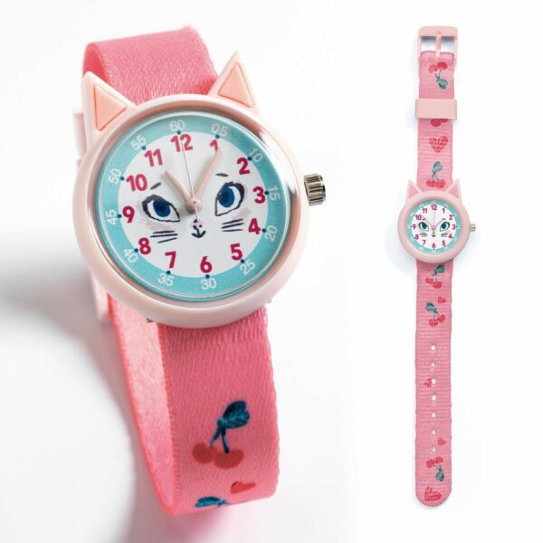 Découvrez cette adorable montre rose chat pour apprendre à lire l'heure tout en s'amusant