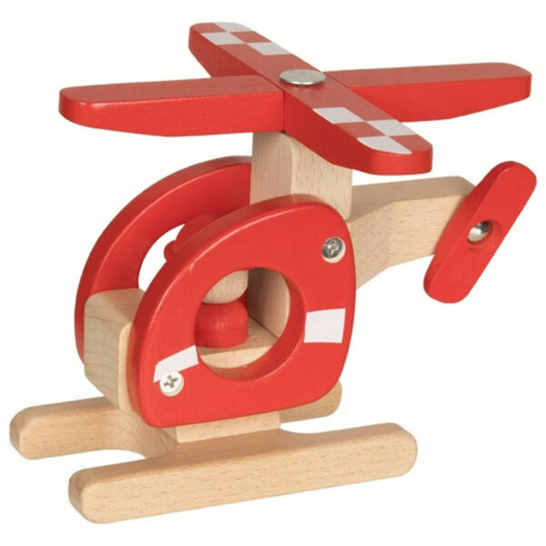 Découvrez cet Hélicoptère en bois, un jouet à saisir conçu pour être tenu facilement par les petites mains des enfants dès 2 ans.