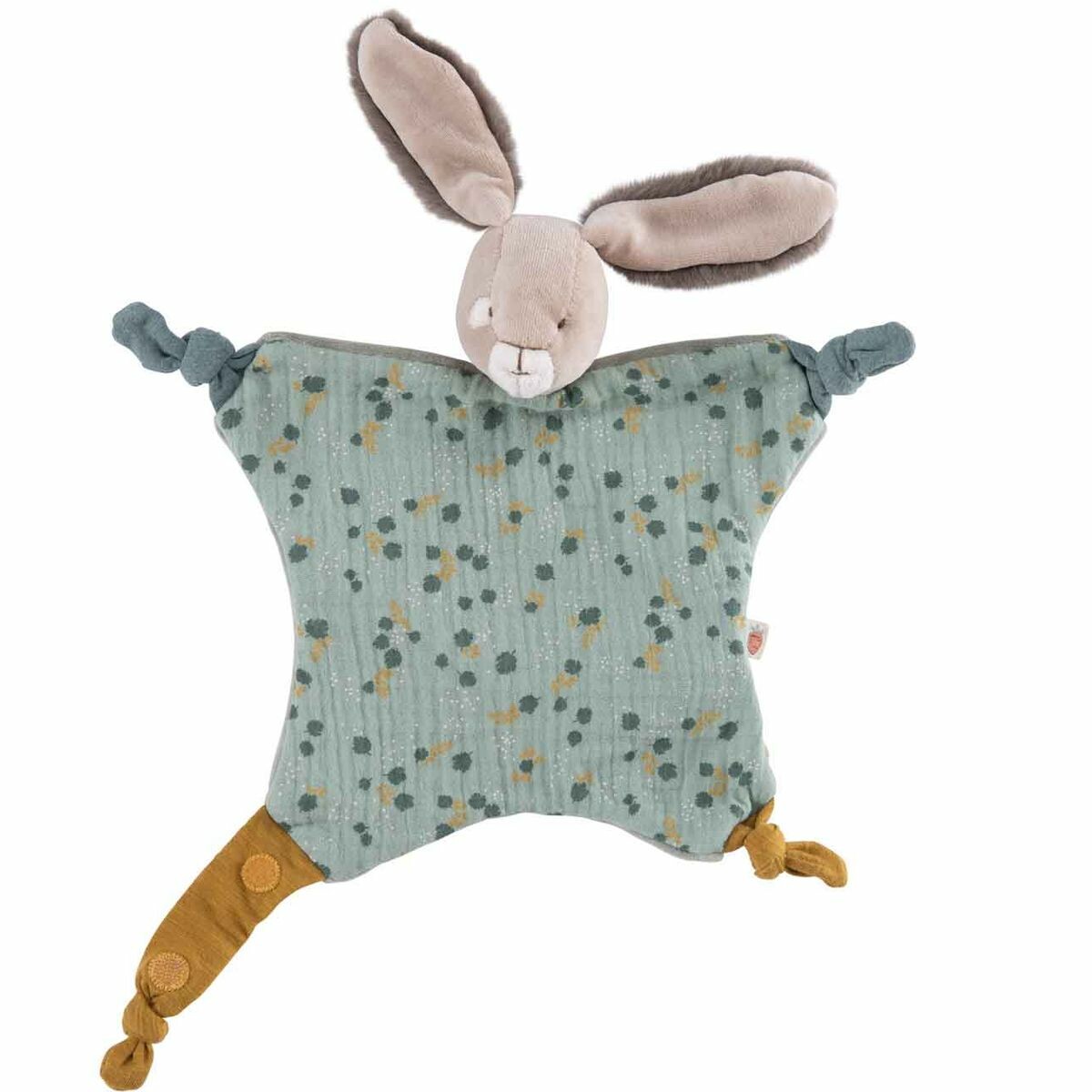 Doudou lapin plat couleur sauge 30cm