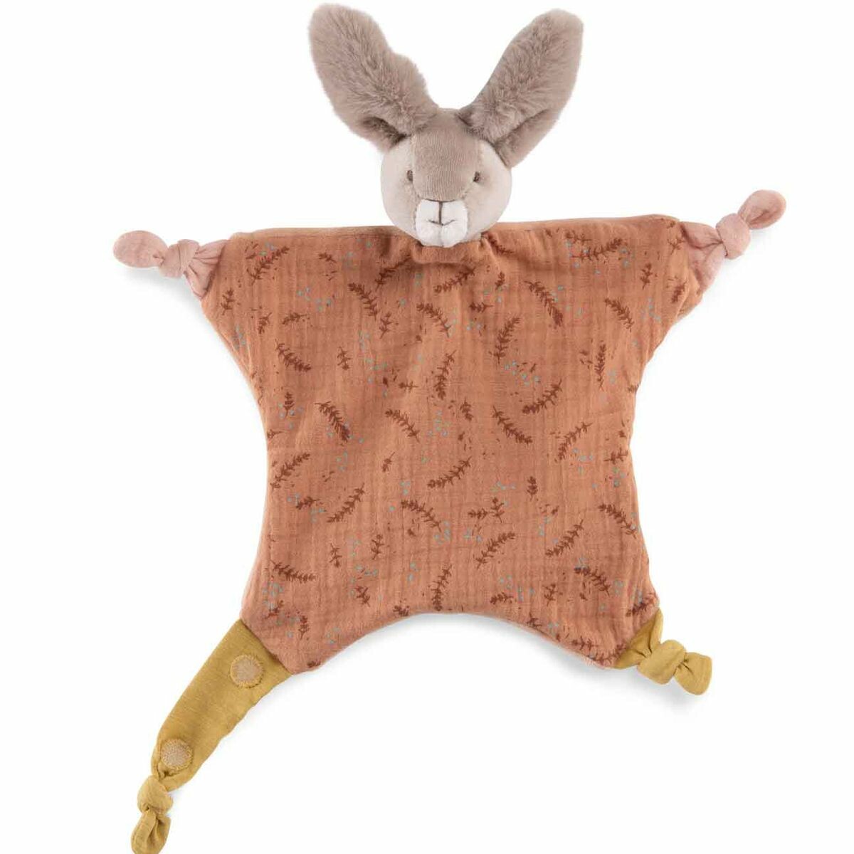 doudou lapin plat, couleur argile avec une attache-tétine