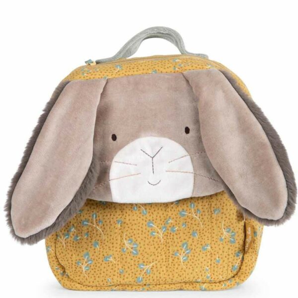 Découvrez ce sac à dos lapin de couleur ocre, il est original et à la pointe de la mode ! Il a des oreilles tombantes toutes douces. Le lapin est en velours éponge.
