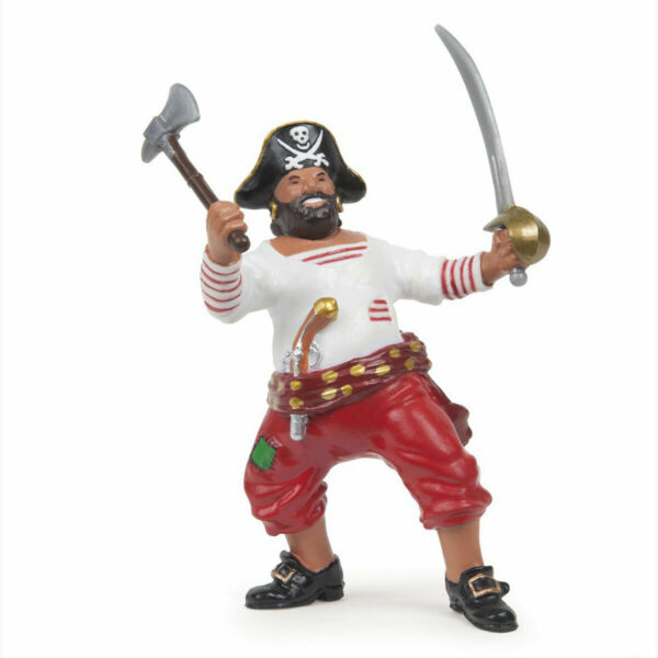 Une figurine pirate à la hache avec une grande épée et une hache.