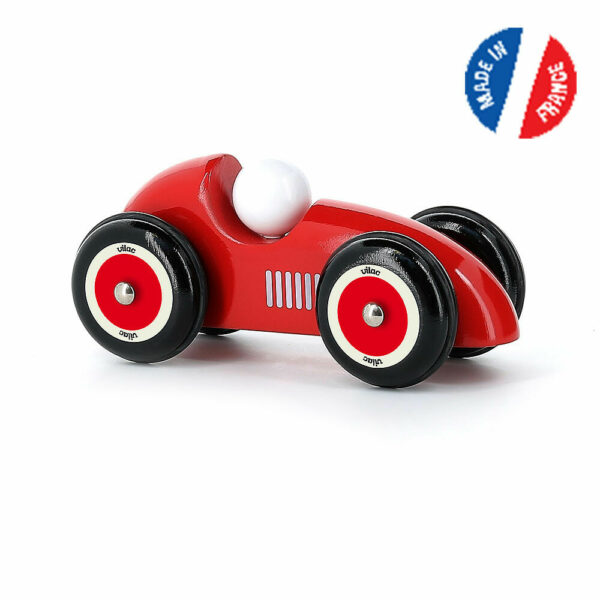 Découvrez cette Voiture de course rouge en bois au format XL, une belle voiture cabriolet de 24 cm de long