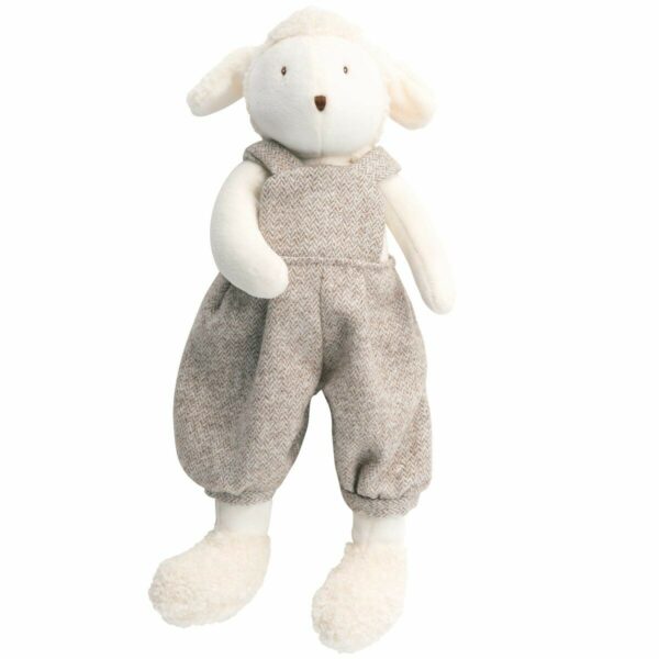 Bidiboule vous présente la Peluche Doudou Albert le mouton 30 cm. Tout en velours, il est vêtu d'une salopette bouffante en tweed.