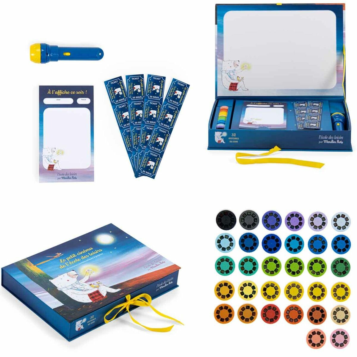 Cette boite contient pas moins de 32 histoires. Un bloc programme et des tickets de cinéma