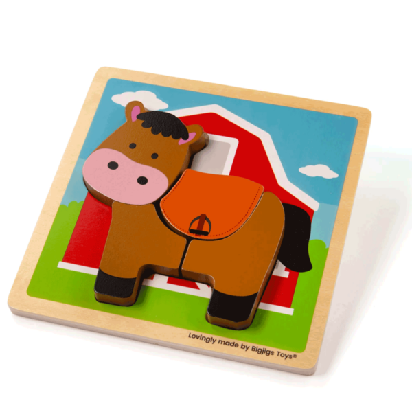 Découvrez ce puzzle à grosses pièces adapté aux très jeunes enfants sur le thème du cheval.