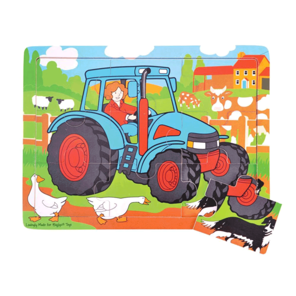 Découvrez ce beau Puzzle Tracteur en bois composé de 9 pièces dans un cadre de bois pour les enfants à partir de 2 ans.