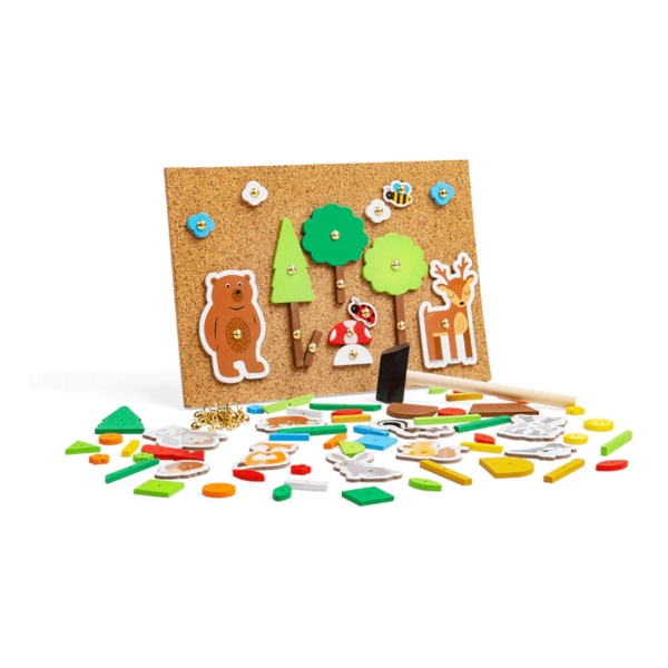 Découvrez ce Tableau de Formes à clouer sur le thème de la Forêt, un jeu de marteau et de clous qui fait le bonheur des enfants de toutes les générations