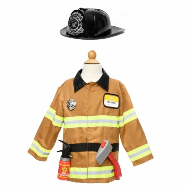Déguisement pompier. Ensemble de 5 pièces : manteau, casque, hache, extincteur et insigne