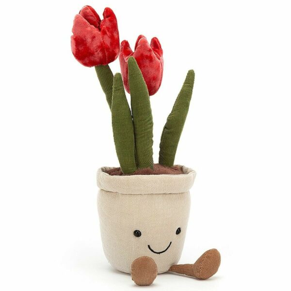 Une Peluche amusante, un pot de Tulipes 23cm. Une peluche rigolote, parfaite pour la naissance !